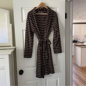 Pact 100% Cotton Brown and White Striped Robe